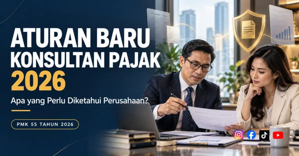 konsultan-pajak-2026-thumbnail.webp Thumbnail aturan baru konsultan pajak 2026 dengan ilustrasi konsultasi perpajakan perusahaan.